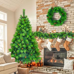 Árbol de Navidad Artificial Preiluminado Verde Hierba de 6 Pies con Corona y Guirnalda, Ramas de Pino Grandes, Set de Decoración Navideña - Product Image 2