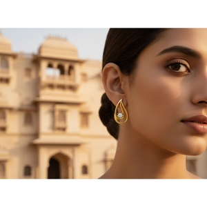 Pendientes de Oro Amarillo con Forma de Lágrima para Mujer, con Diamante Natural de Corte Brillante Redondo, Diseño Minimalista, para Uso Diario, Regalo para Ella - Product Image 3