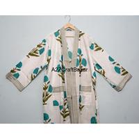 Robe Kimono Longue 100% Coton Pur à Col en V Imprimé Floral Élégant avec Cordon de Serrage pour Femme – Idéale Printemps-Été, Vêtement de Nuit et de Plage Doux et Lisse