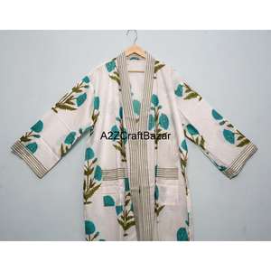 Robe Kimono Longue 100% Coton Pur à Col en V Imprimé Floral Élégant avec Cordon de Serrage pour Femme – Idéale Printemps-Été, Vêtement de Nuit et de Plage Doux et Lisse - Product Image 2