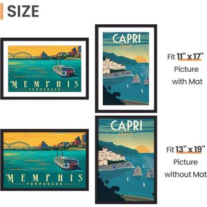 Juego de 5 Marcos de Madera Negros para Cuadros de 13x19, Exhibición de Pósteres en Pared, Incluye Marco de 11x17 con Paspartú, Exhibición de Cuadros Elegante - Product Image 4