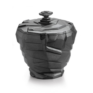 Stunning <b>Gold</b> Metal <b>Ice</b> <b>Bucket</b> Features An Asymmetrical Chiseled Rock Texture Matching Sculpted Lid And A Faceted Handle Scoop - Product Image 3