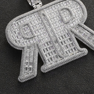 Mens Lab Grown Diamond 925 <b>Silver</b> Baguette <b>Initial</b> R Pendant Iced Statement <b>Necklace</b> Luxury Custom Name Hip Hop Present - Product Image 5