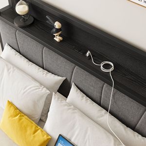 Struttura letto matrimoniale solida e stabile con testiera contenitore, stazione di ricarica, facile montaggio, non richiede rete a molle, letto imbottito - Product Image 5