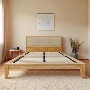 Furniture OEM/ODM for reseller Japanese Joinery Wooden <b>Beds</b> <b>Frame</b> Rattan Headboard Minimalist <b>Platform</b> <b>Bed</b> Vietnam Manufacturers - Product Image 1
