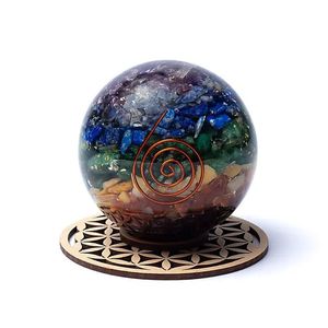 Venta al por mayor mejor calidad genuino Arco Iris piedra lunar orgón esfera EMF protección Chakra equilibrio Bola de piedras preciosas decorativas - Product Image 2
