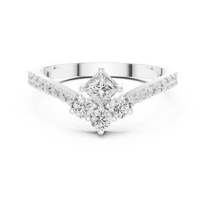 Round Cut Moissanite Solitaire Engagement <b>Ring</b> with Pavé <b>Band</b> in <b>Sterling</b> <b>Silver</b> - Product Image 3