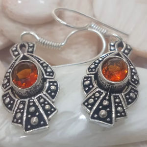 Boucles d'oreilles pendantes artisanales en argent allemand avec zircon, style ethnique, pour femme, bijoux indiens - Product Image 1