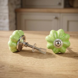 Tiradores de Cerámica Verde Craquelado con Forma de Melón, Tiradores Tradicionales para Gabinetes de Cocina, Dormitorio, Armario y Cajones - Product Image 2