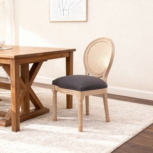 Ensemble de 2 chaises de salle à manger de style campagnard français, chaise en tissu vintage de style farmhouse avec pieds et dossier en bois massif, rembourrées en rotin - Product Image 3