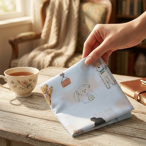 [K-ESSENTIALS] Mouchoir en coton doux pour enfants, motif animaux de dessin animé, coloré, style années 60, avec bordure en dentelle - Product Image 3