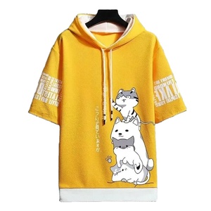Sudaderas con Capucha para Hombre, Ropa Deportiva de Verano, Estampado de Gato, Estilo Urbano, Sudadera con Capucha de Manga Corta - Product Image 1