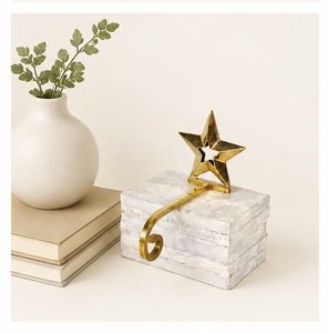 Luxury Solid Brass Star Stocking Holder With Heavy Marble Base Premium Metal Mantel <b>Hook</b> For Christmas Fireplace Decorations - Product Image 4