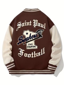 Chaqueta Varsity de Béisbol Estilo Preppy para Hombre, 100% Algodón, Color Marrón Crema, Diseño Personalizado, Ropa Urbana, Fabricante OEM - Product Image 5