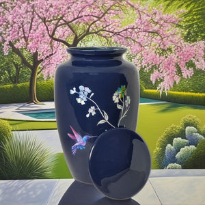 Urna Funeraria Ecológica de 10 Pulgadas con Diseño de Flores Azules y Pájaros, Estilo Europeo/Americano, para Cenizas Humanas - Product Image 1