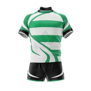 Maillot de rugby rayé vert et blanc pour homme, manches courtes, évacuation de l'humidité, coupe athlétique, toutes saisons, vêtements de sport d'équipe - Product Image 2
