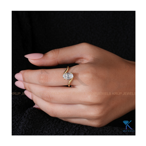 Minimalist Oval-Cut Bypass <b>Solitaire</b> Engagement <b>Ring</b> in Yellow Gold Stackable <b>Ring</b> for Women Elegant Design Wedding Engagement - Product Image 6