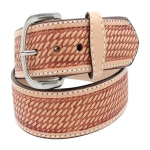 Cinturón de Cuero Genuino Estilo Western con Patrón de Cesta Trenzada, Color Bronceado, Hebilla Plateada, Estilo Casual, Duradero, Cuero Vacuno de Grano Completo - Product Image 2