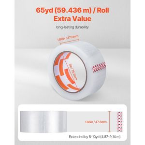 Nastro Adesivo per Imballaggio Resistente in BOPP Trasparente da 3 Pollici, 1.88" x 65 Iarde, 2.7 Mil, 18 Rotoli - Product Image 2