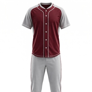 Ensemble uniforme de baseball pour homme, gris bordeaux avec bordure blanche, respirant, 100 % polyester, imprimé numérique, maillot et pantalon de sport pour adulte - Product Image 1
