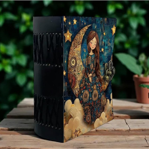 Carnet en cuir Celestial Moon, carnet de notes fantaisie, journal spirituel, carnet de croquis bohème, cadeau d'écriture, 400 pages à bords festonnés - Product Image 5