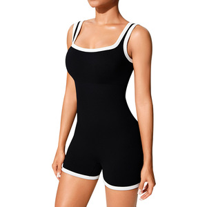 Women's Black Knitted umpsuit Sleeveless Square Collar High Waist Casual Street Wear Spring Summer Breathable Spaghetti - Product Image 1