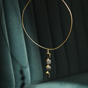Minimalist Gold Plated Choker Necklace With Natural Stone Geometric Pendant Snake <b>Chain</b> Everyday Wear - Product Image 1