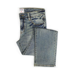 Jean droit vintage personnalisé pour homme, taille mi-haute, en denim de coton et élasthanne, délavé, style rétro, OEM/ODM, collection Printemps - Product Image 6