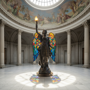 Luxury Wrought Iron Sculpture Bronze Finished Decorative Art Angel Holding A Torch Metal Crafts Decor <b>Hand</b> Forged Classic Style - Product Image 2