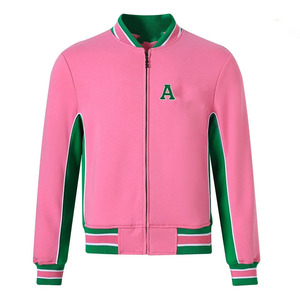 AKA Air Tech Fleece <b>Warm</b> Up Jacket Pink Green Women Chenille Embroidery Greek Letter Premium Quality Zip Up Athletic Fit - Product Image 1