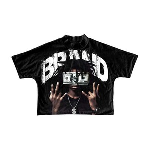 Top Corto para Mujer, Marca [Brand], Negro, Estampado por Sublimación, Estilo Hip Hop, Cuello Redondo, Manga Corta, Corte Regular, Tejido Ecológico de Secado Rápido - Product Image 3