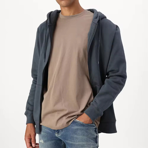 Sweat-shirt à capuche zippé noir pour homme, coupe classique, en molleton français, décontracté, avec poches avant - Product Image 4