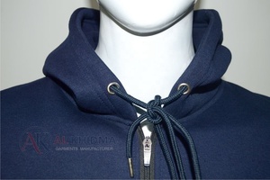 เสื้อฮู้ดดี้โอเวอร์ไซส์สีกรมท่าเข้มสำหรับผู้ชาย ผ้าฟลีซหนานุ่ม ซิปยาว ทรงปกติ ปักโลโก้ มีกระเป๋าหน้า ผลิตตามสั่ง ผ้าฝ้าย 100% - Product Image 4