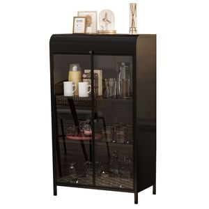 47.6\" Tall <b>Metal</b> Storage Cabinet Flip Top 4 Tier Open <b>Shelves</b> Freestanding Steel Display Stand for Living Room Cabinets Glass - Product Image 5
