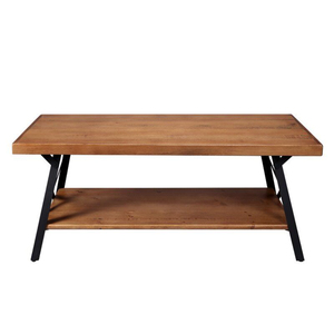 Table basse industrielle moderne avec plateau en chêne massif et structure métallique robuste, style loft, rectangulaire, pour salon, vente en gros - Product Image 4
