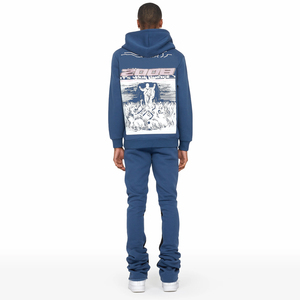 Survêtement bleu à capuche pour homme avec imprimé flamme, design 2008, streetwear, manches longues, couleur unie, décontracté, vêtements d'automne - Product Image 2