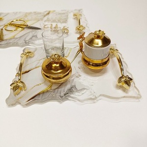 Gold Metal Lidded Jars Set with Resin Tray and <b>Scissors</b> Modern Luxury Wedding Tableware - Product Image 1