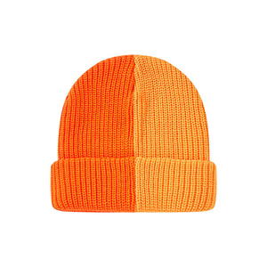 Bonnet en tricot côtelé orange néon personnalisé, 100% polyester, chapeau d'hiver, fabricant OEM ODM, marque privée, bébés, unisexe, réglable - Product Image 1