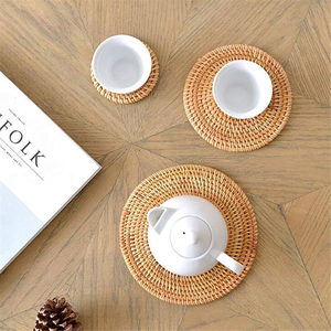 Ensemble de dessous de plat et de sets de table en rotin BOHO, vente en gros, sets de table bohèmes en rotin, dessous de verre ronds en rotin - Product Image 6