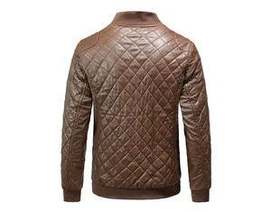เสื้อแจ็คเก็ตหนัง PU สีน้ำตาลสำหรับผู้ชาย คอตั้ง ปิดด้วยซิป ด้านหน้าเรียบง่าย สวมใส่สบายๆ ในฤดูหนาว - Product Image 3