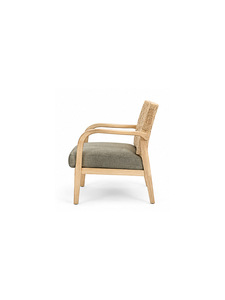 Fauteuil de salle à manger scandinave moderne en bois avec dossier capitonné et coussin en tissu tressé – Mobilier de salle à manger écologique - Product Image 3