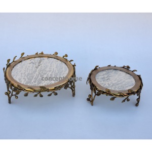 Support à gâteau en acier inoxydable avec plateau miroir doré, pieds à motif floral, écologique, pour présentation de desserts de mariage, style table royale - Product Image 2
