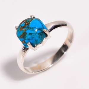 Anillo Hexagonal de Turquesa Ostra, Plata de Ley 925, Hecho a Mano, Estilo Art Déco Minimalista, Joyería con Gema Certificada IGI, Delicado y Elegante - Product Image 5