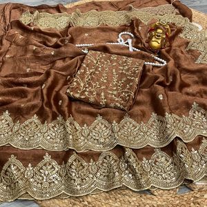 Reglance Pure pour Saree en Chiffon avec Pallu et Bordure Aarco brodés de Zari et de sequins de 3 mm, séchage rapide, meilleure tenue pour femme pour mariage/fête - Product Image 5