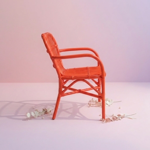 Modern Red Rattan Scandinavian Design Ergonomic <b>Dining</b> Chair Handcrafted Synthetic Wicker Outdoor <b>Armchair</b> Eco Friendly Terrace - Product Image 4