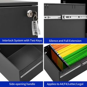 Armadietto Mobile a 2 Cassetti per Documenti Formato Legale/Letter/A4/F4, Completamente Assemblato con Serratura e Ruote per Uso Domestico - Product Image 6