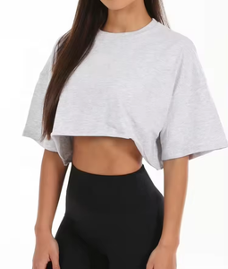 Nouveau T-shirt court à col ras du cou et épaules tombantes en coton 100% pour femme, imprimé numérique, respirant, séchage rapide, idéal pour l'été, vente en gros - Product Image 5
