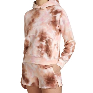 Sweat-shirt à capuche personnalisé pour femme, tie-dye rose et marron, motif marbré nuage, en coton French Terry, col boutonné, poche, vente en gros OEM - Product Image 1