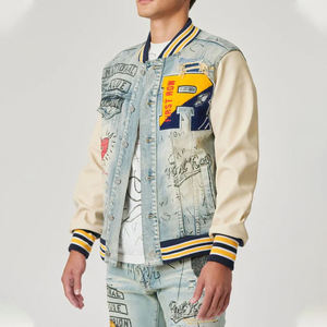 เสื้อแจ็คเก็ตวาร์ซิตี้แบบคลาสสิคสไตล์กราฟฟิตีสีน้ำเงินฟอก สำหรับผู้ชาย ทำจากผ้าขนสัตว์ คอตั้ง ปักโลโก้ด้านหน้า เหมาะสำหรับฤดูหนาว - Product Image 6