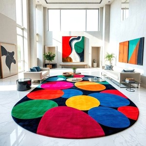 Hand <b>Tufted</b> Multicolor Circle Pattern Wool <b>Rug</b>, Modern Round Geometric Area Carpet for Living Room Bedroom Home Decor Supplier - Product Image 1